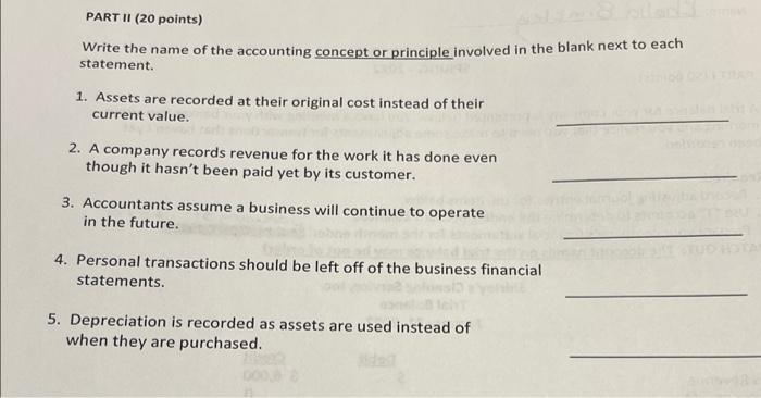 Solved PART II (20 points) Write the name of the accounting | Chegg.com