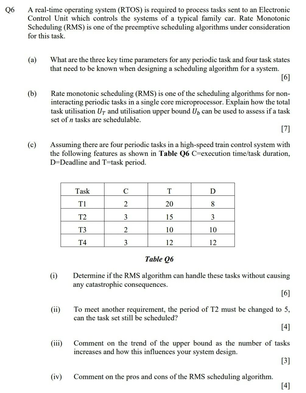Solved Q6 A Real time Operating System RTOS Is Required To Chegg