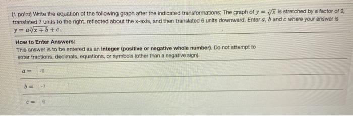 Solved (1 point) Write the equation of the following graph | Chegg.com