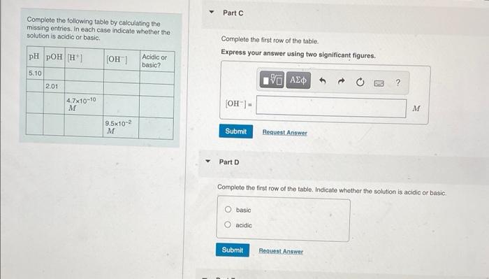 Solved Part A Complete the following table by calculating | Chegg.com