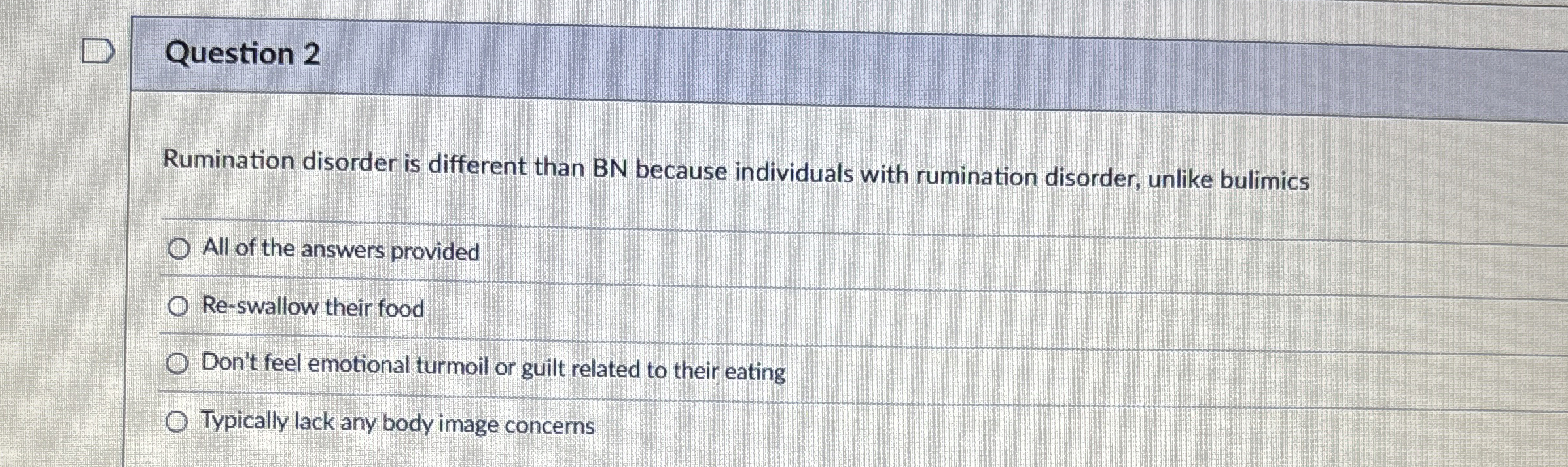 [Solved] Question 2 Rumination disorder is different than B