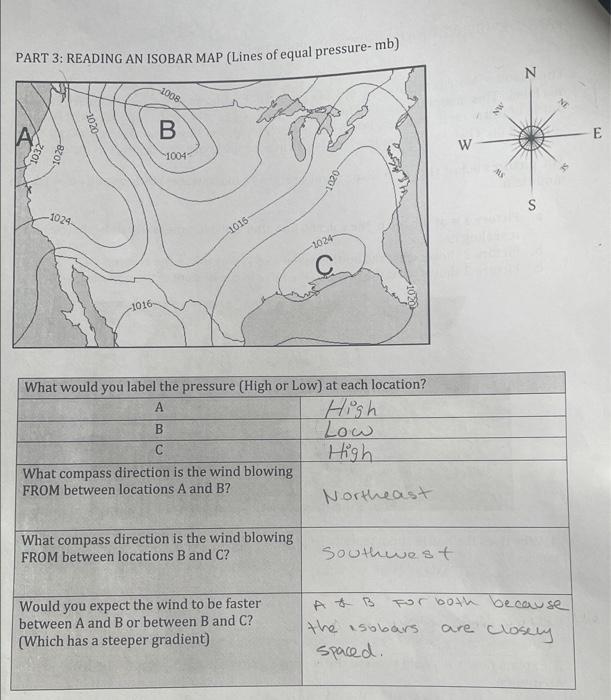 Solved PART 3: READING AN ISOBAR MAP (Lines of equal | Chegg.com