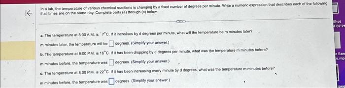 Solved K In a lab, the temperature of various chemical | Chegg.com