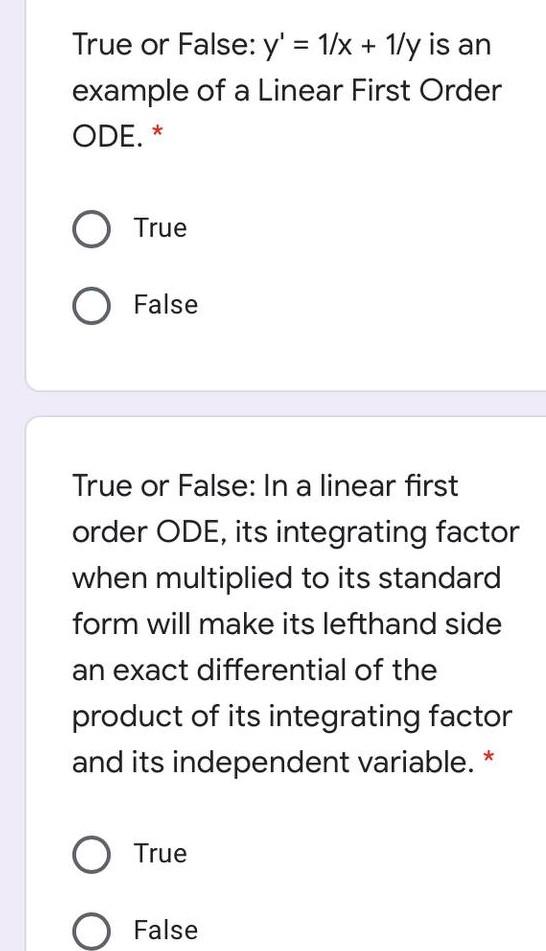 Solved True or False: y' = 1/x + 1/y is an example of a | Chegg.com