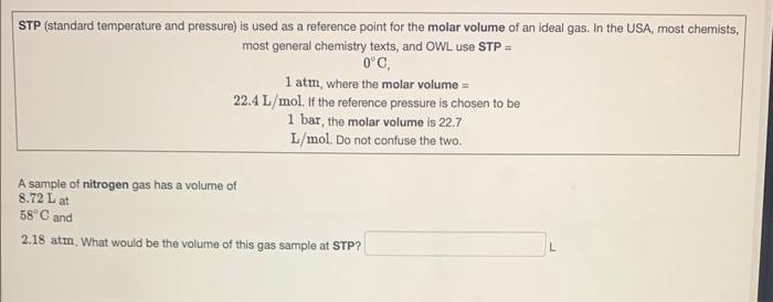 Solved STP (standard temperature and pressure) is used as a | Chegg.com