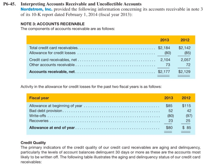 Unrecorded Receivable Example Solved P6-45. Interpreting Accounts Receivable and | Chegg.com