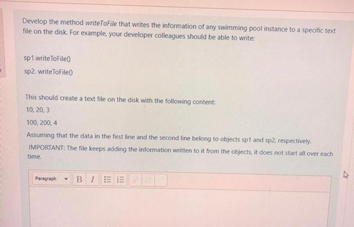 Solved Develop the method writeToFile that writes the | Chegg.com