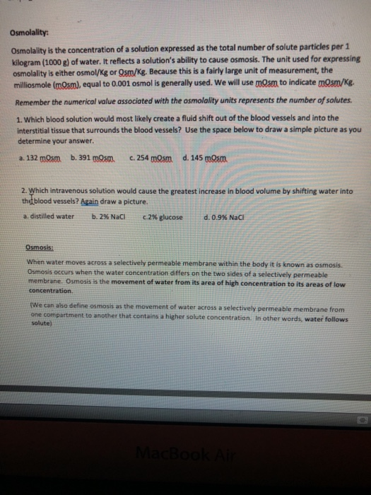 Solved Osmolality Osmolality Is The Concentration Of A Chegg Com