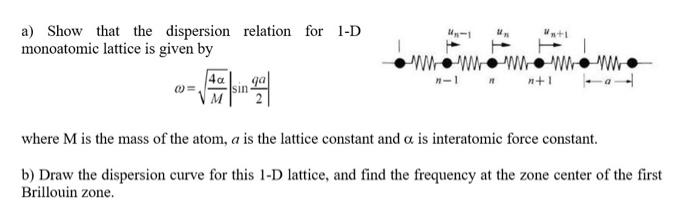 Solved a) Show that the dispersion relation for 1-D | Chegg.com
