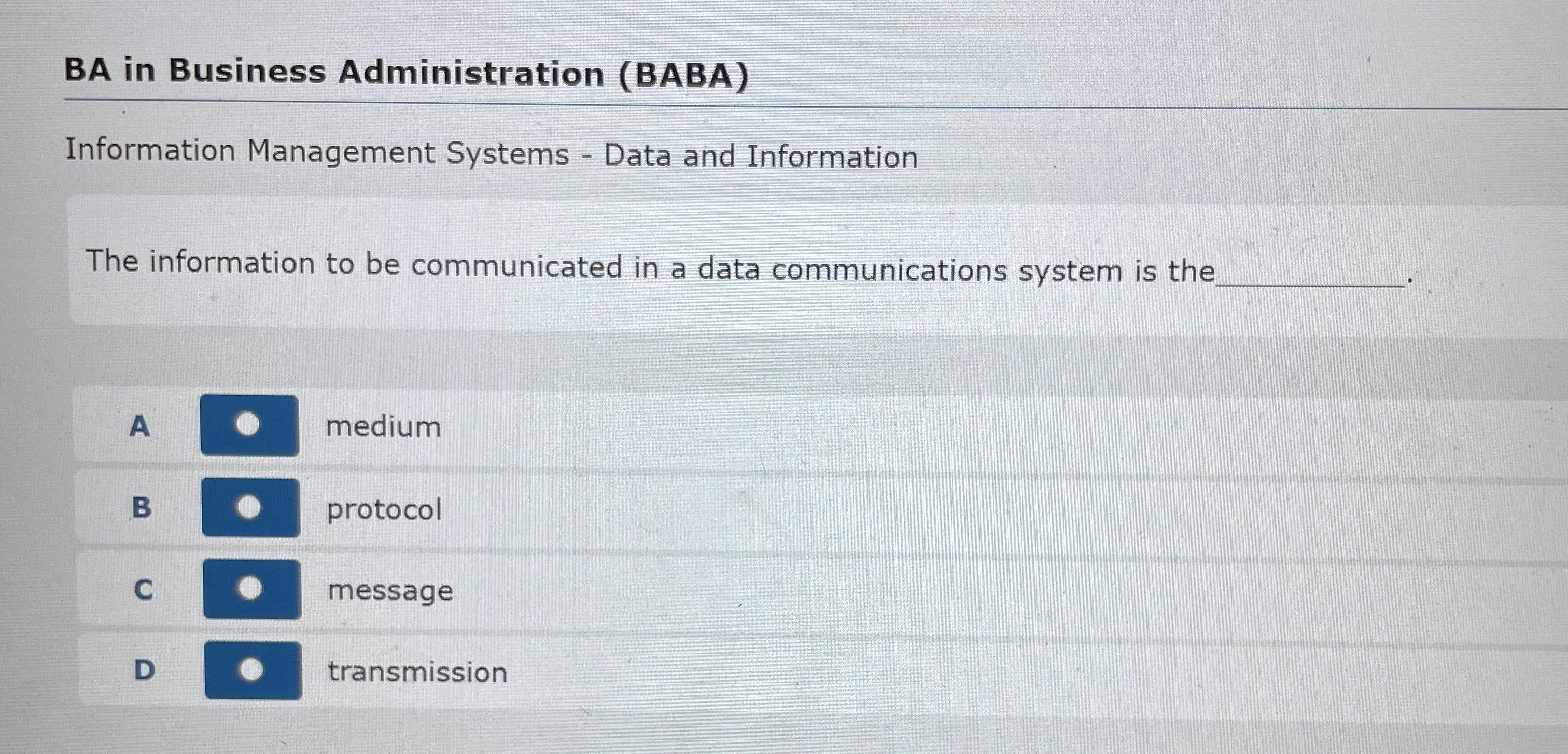 Solved BA in Business Administration (BABA)Information | Chegg.com