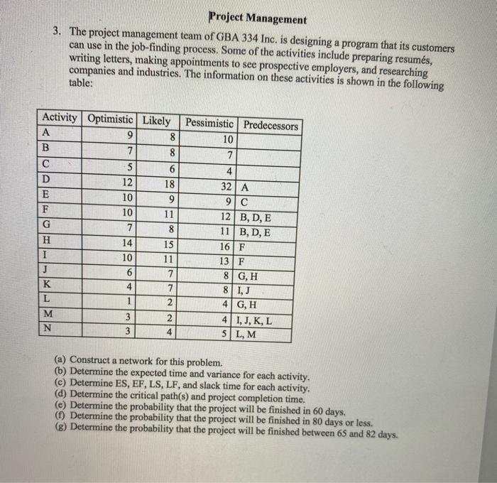 Solved Project Management 3. The Project Management Team Of | Chegg.com