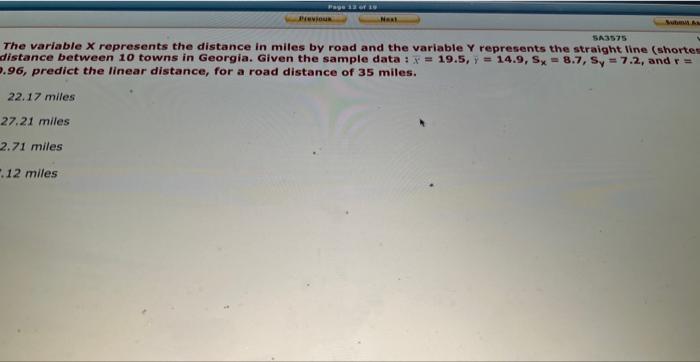 Solved The variable X represents the distance in miles by | Chegg.com