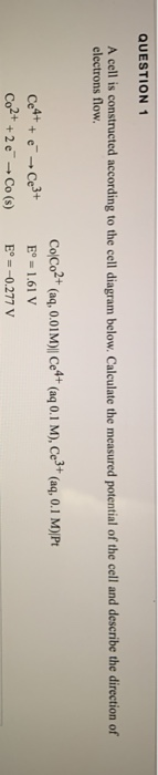 Solved QUESTION 1 A cell is constructed according to the | Chegg.com