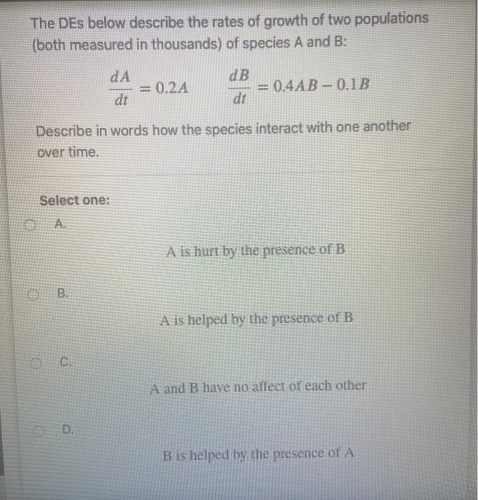Solved The DEs below describe the rates of growth of two | Chegg.com