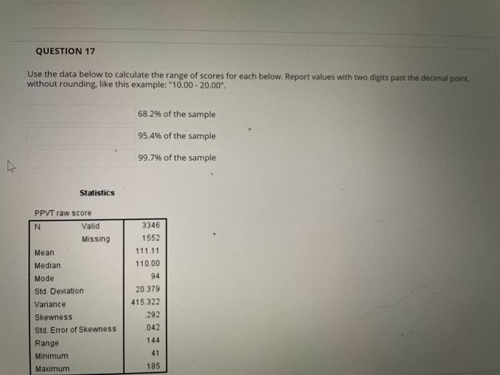 Solved QUESTION 17 Use the data below to calculate the range | Chegg.com