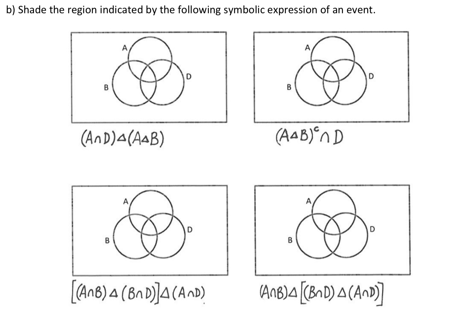 Solved b) ﻿Shade the region indicated by the following | Chegg.com