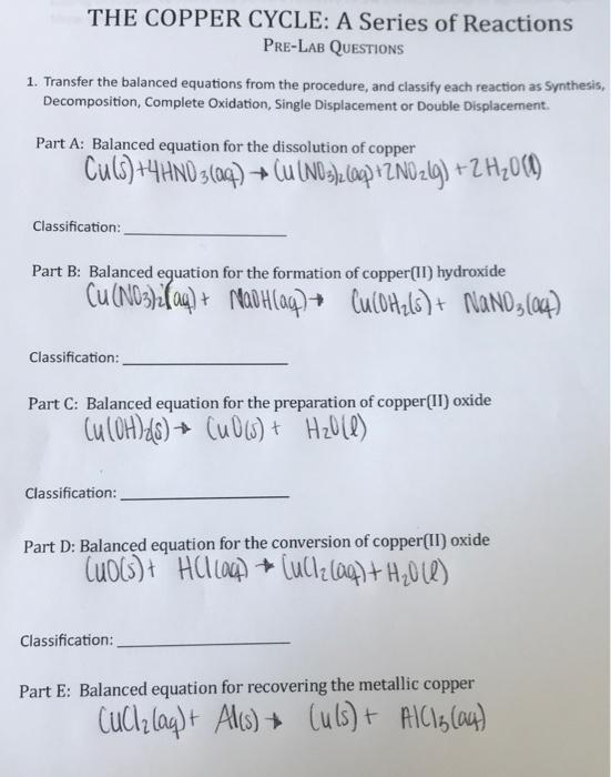 Solved THE COPPER CYCLE A Series of Reactions PRELAB