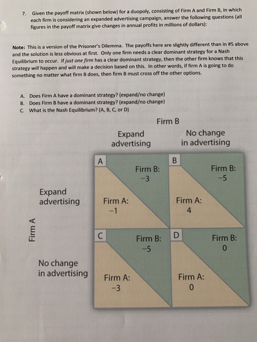 solved-7-given-the-payoff-matrix-shown-below-for-a-chegg