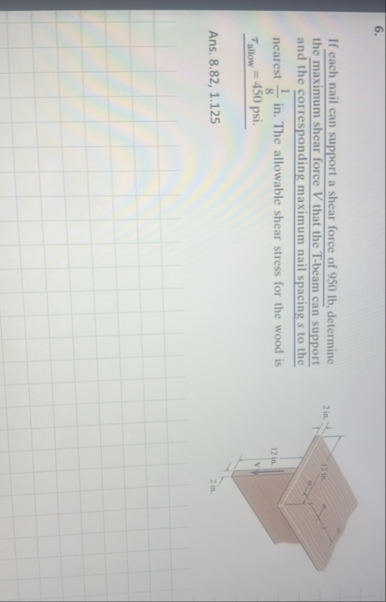 Solved If each nail can support a shear force of 950 lb , | Chegg.com