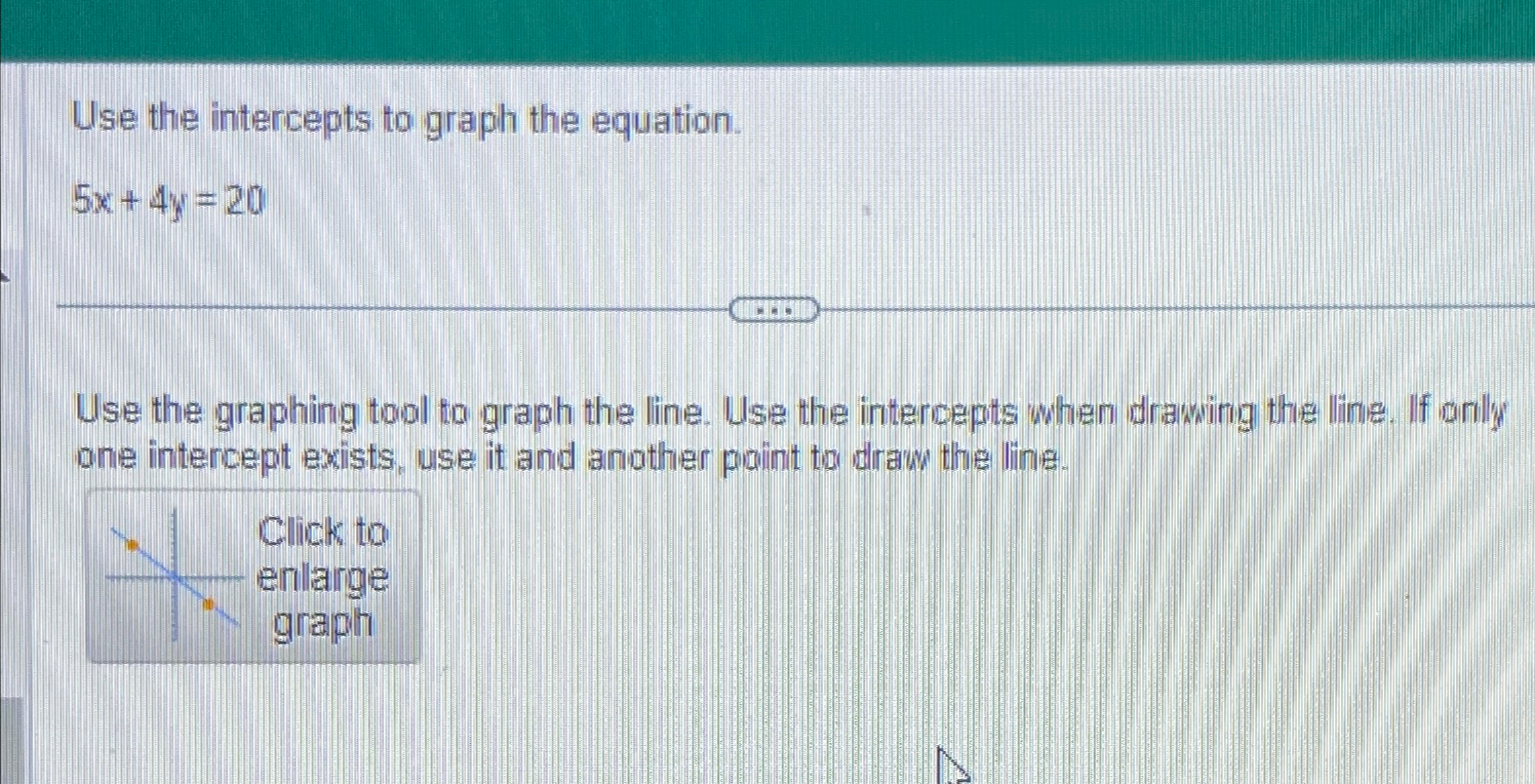 Solved Use the intercepts to graph the equation.5x+4y=20Use | Chegg.com