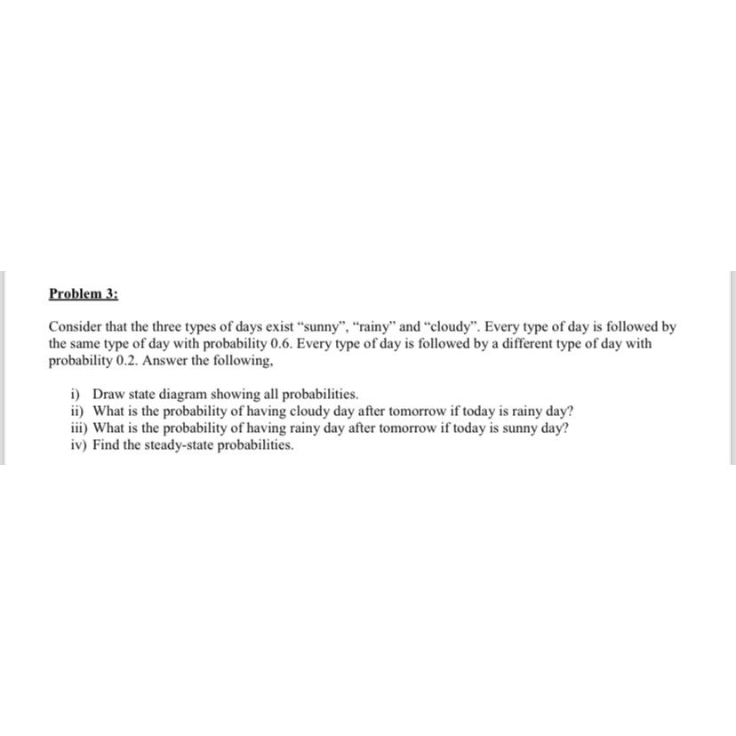 Solved Problem 3:Consider that the three types of days exist | Chegg.com