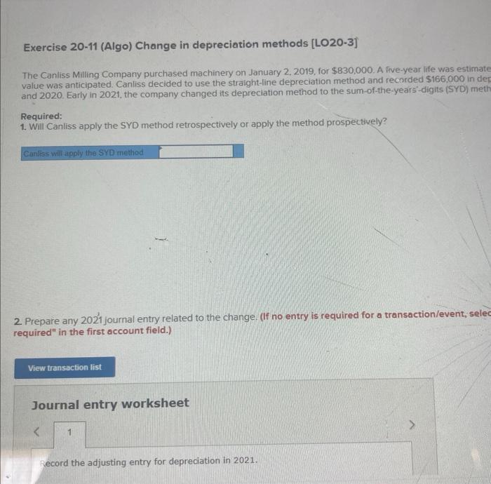 Solved Exercise 20-11 (Algo) Change In Depreciation Methods | Chegg.com