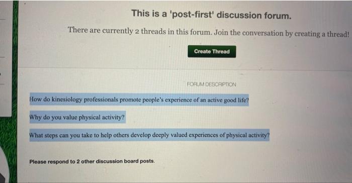 This is a 'post-first' discussion forum. There are | Chegg.com