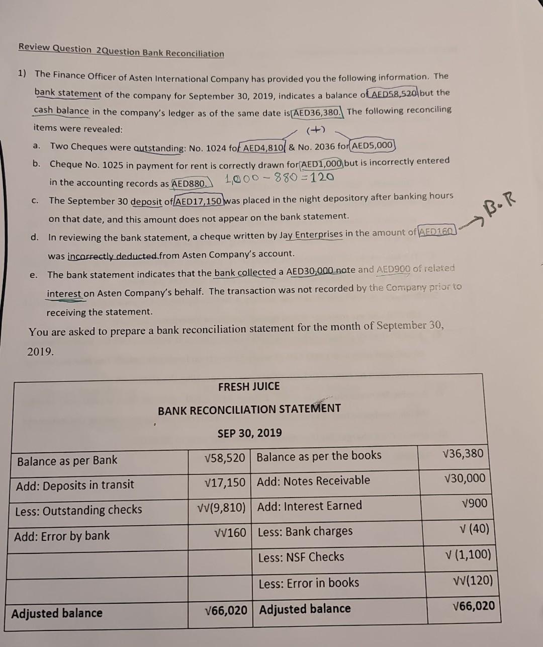 Solved Review Question 2Question Bank Reconciliation 1) The | Chegg.com