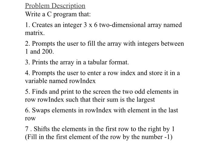 Solved Problem Description Write A C Program That 1 5177