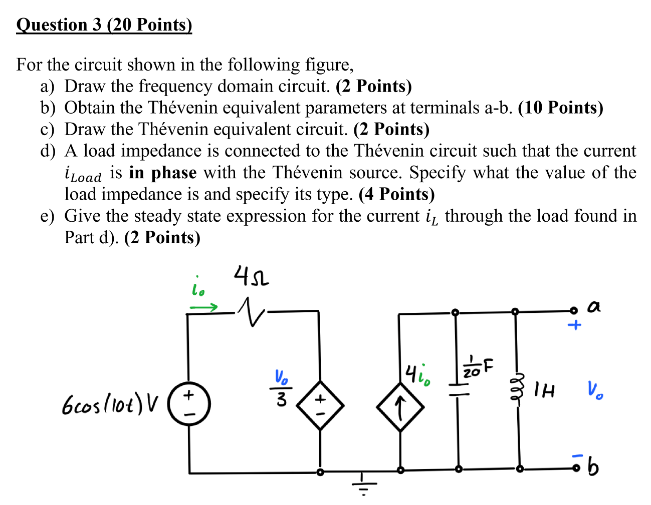 Solved Question 3 (20 ﻿Points)For the circuit shown in the | Chegg.com
