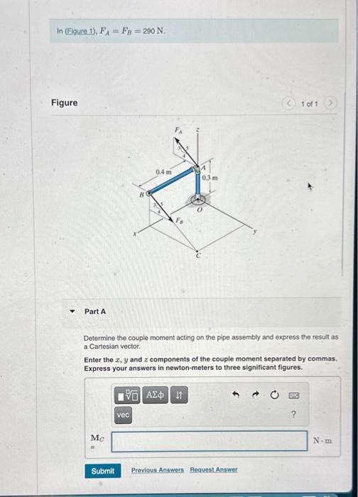 Solved Ure 1), FA=FB=290 N. Part A Determine The Couple | Chegg.com