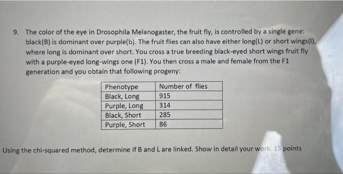 Solved 9. The color of the eye in Drosophila Melanogaster, | Chegg.com