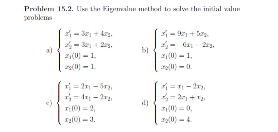 Solved Problem 15.2. ﻿Use the Eigenvalue method to solve the | Chegg.com