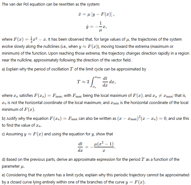 Solved The van der Pol equation can be ﻿rewritten as ﻿the | Chegg.com