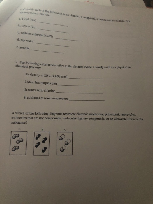 Solved Classify each of the following as an element, a | Chegg.com
