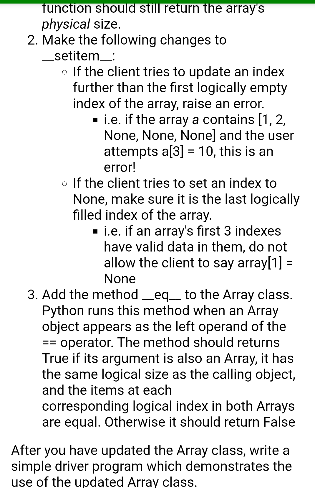Solved Description Make the following updates to the Array | Chegg.com
