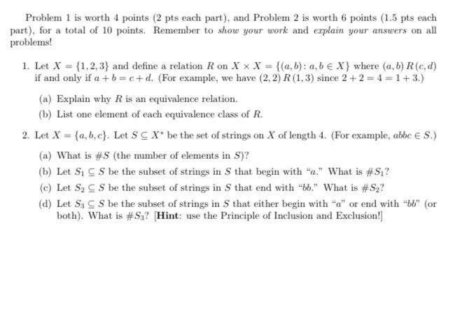 Solved Problem 1 is worth 4 points ( 2 pts each part), and | Chegg.com