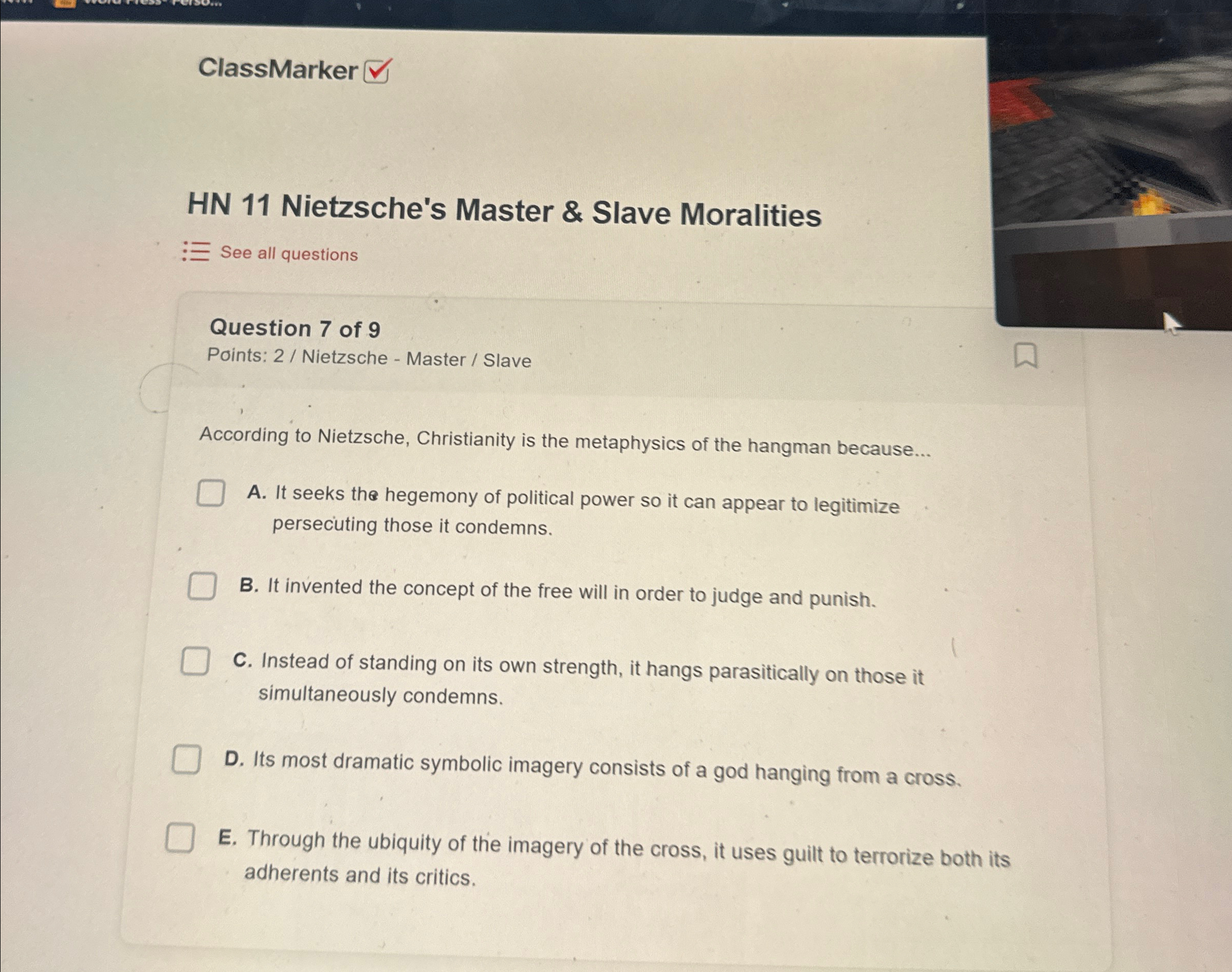 Solved ClassMarker THERE ARE TWO CHOICESHN 11 ﻿Nietzsche's | Chegg.com