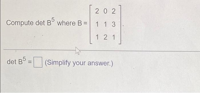 Solved 202 5 Compute Det Bºwhere B = 1 1 3 1 2 1 Det B = | Chegg.com