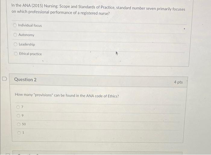 Solved In the ANA (2015) Nursing: Scope and Standards of | Chegg.com