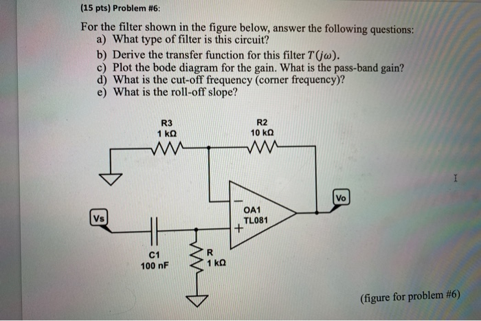 Solved (15 pts) Problem #6: For the filter shown in the | Chegg.com