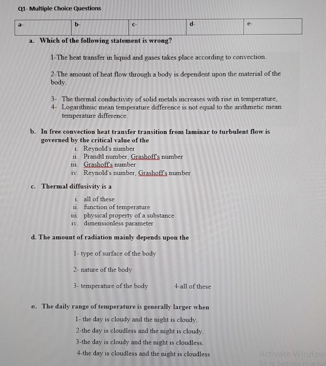 Solved Q1- Multiple Choice Questions a- b C- d- e- a. Which | Chegg.com
