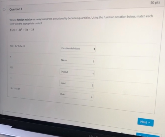 Solved 10 pts Question 1 We use function notation as a way | Chegg.com