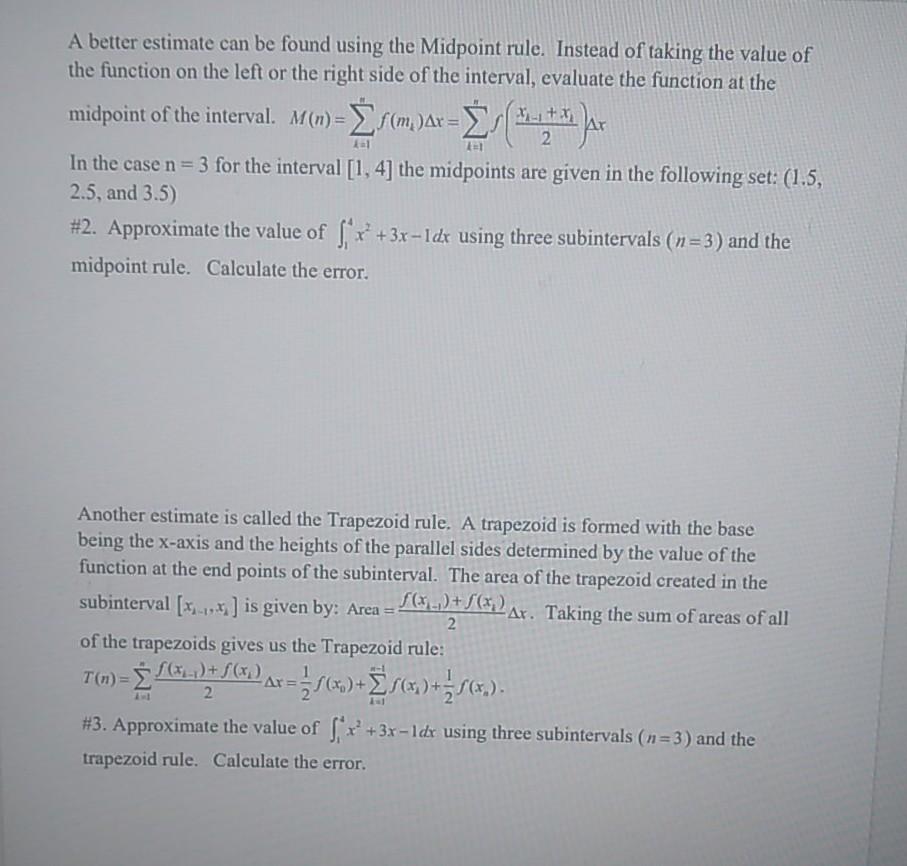 Solved Project for Section 8.8 Numerical Integration Left | Chegg.com