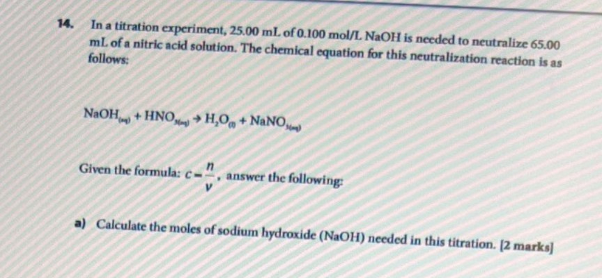 Solved B Calculate The Molar Concentration Of The Nitric Chegg Com   Image 