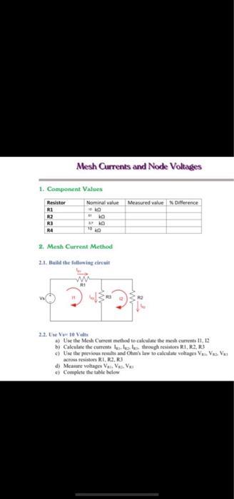 Solved Mesh Currents and Node Voltages 1. Component Values | Chegg.com