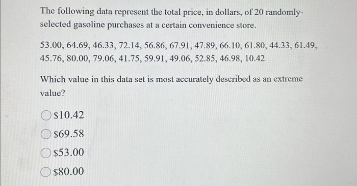 Solved The Following Data Represent The Total Price, In | Chegg.com