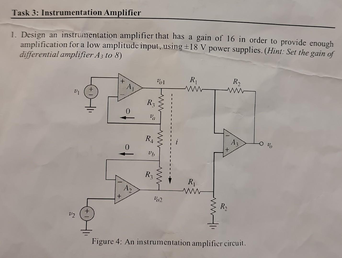 Solved 1. Design An Instrumentation Amplifier That Has A | Chegg.com