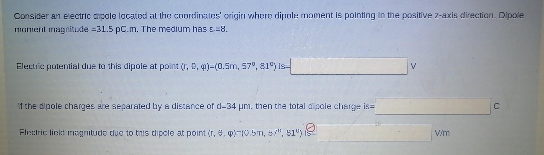 Solved Consider an electric dipole located at the | Chegg.com