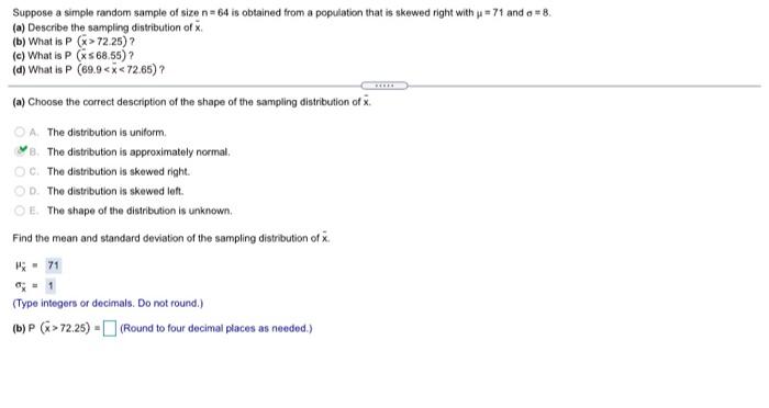 Solved Suppose a simple random sample of size n= 64 is | Chegg.com
